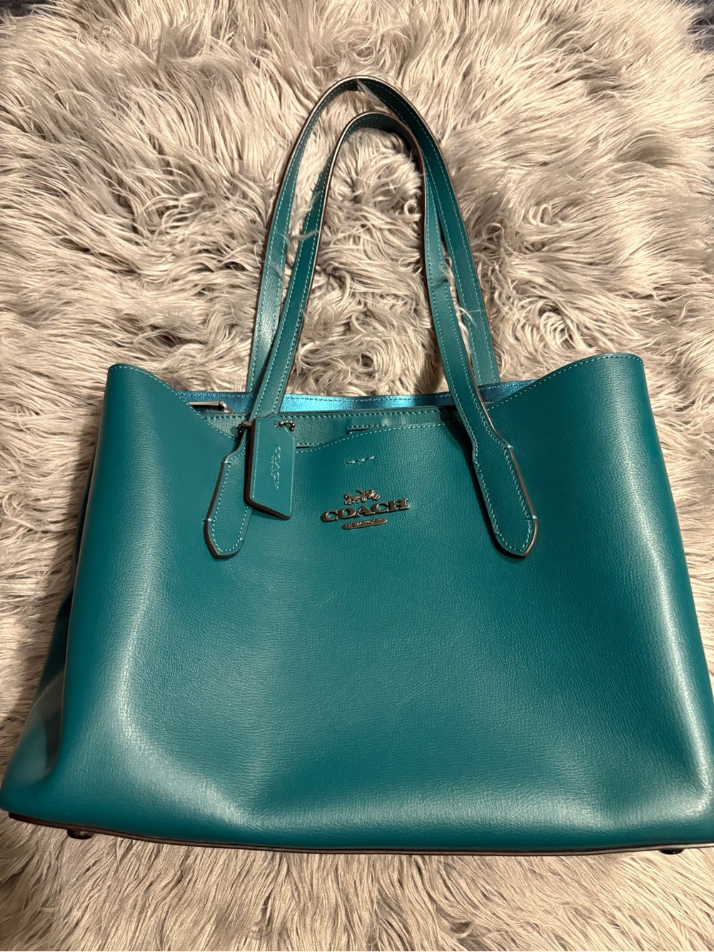 Coach Teal Leather Tote with Logo Hardware